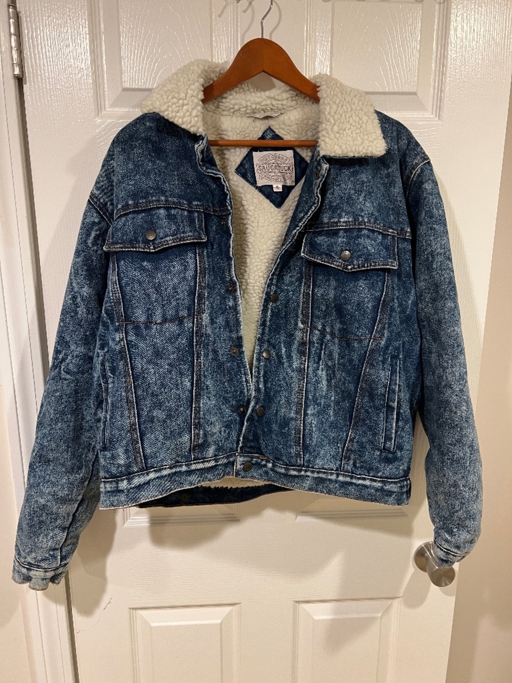 1980’s Jean Jacket/Acid Washed Denim Sherpa Lining Size Larg